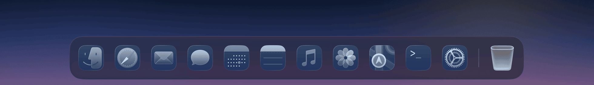A dock where every icon is shaded in one blue tint