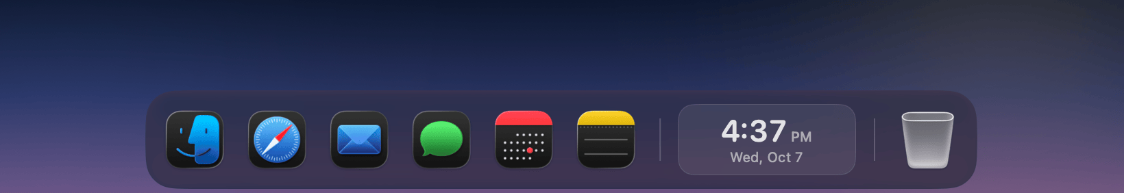 The Neon theme: a glass bar with a faint violet cast