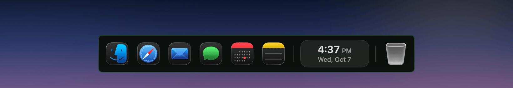 The Terminal theme: a compact black bar with a thin green border